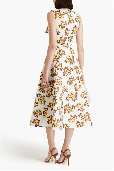 EMILIA WICKSTEAD Pleated Floral Print Duchesse Satin Midi Wrap Dress