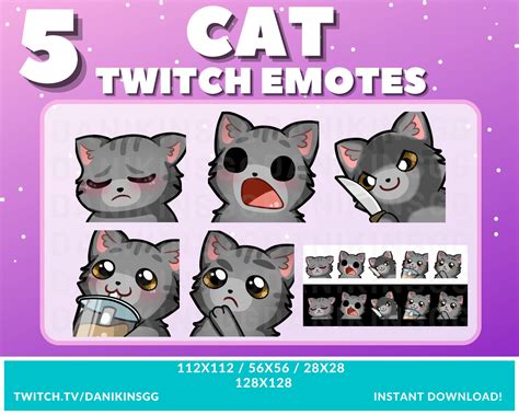 5 Cute Cat Twitch Emotes Grey Cute Kitty Cat Kitten Etsy