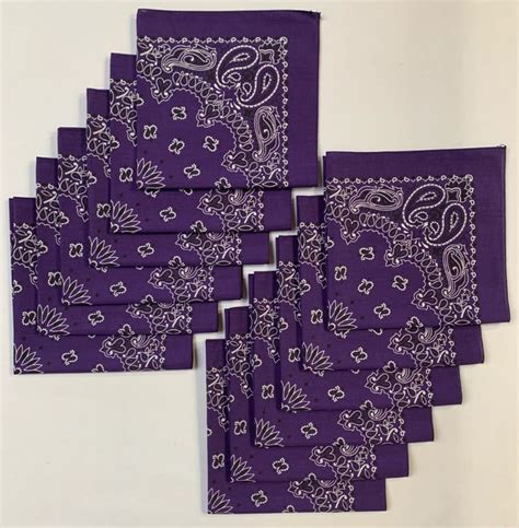 Six Purple Bandannas With White Flowers And Paisley Designs On Them