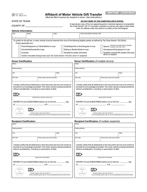 Affidavit Of Motor Vehicle Gift Transfer Fill Out Notarize Online