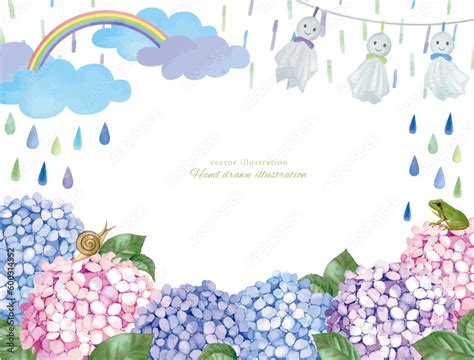 てるてる坊主と紫陽花のフレーム Stock ベクター | Adobe Stock