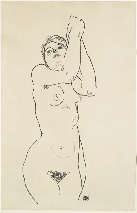 Egon Schiele Stehender Akt Mit Erhobenen Armen Standing Nude With