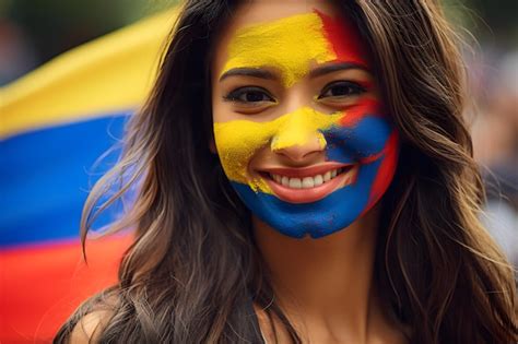 hermosa mujer colombiana muestra  orgullo la bandera colombiana