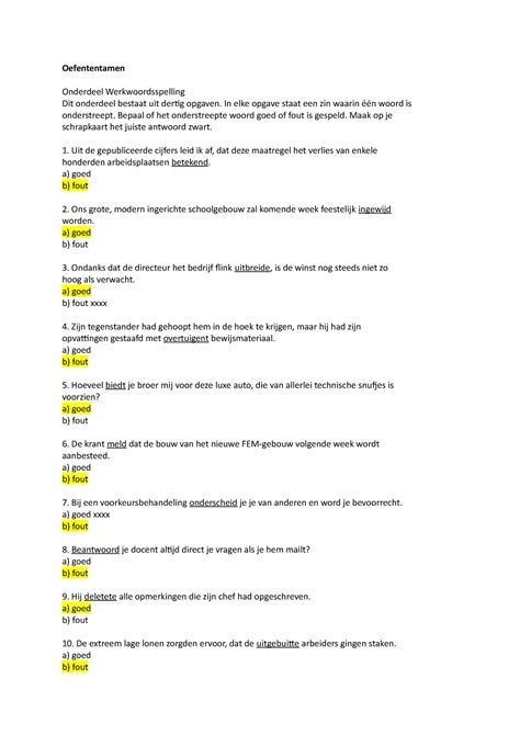 Proefoefen Tentamen Vragen En Antwoorden Spelling Interpunctie En