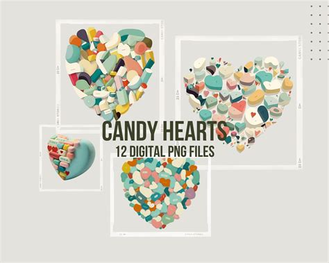 Candy Heart Clip Art Bundle Digital Png Files Instant Download