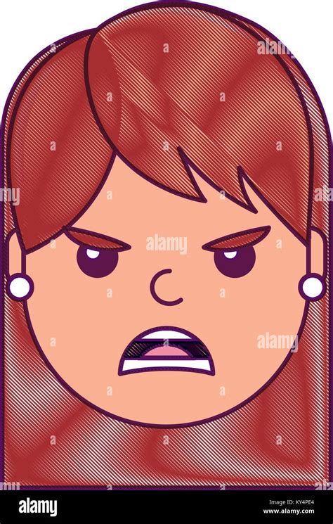 Pretty Woman Angry Frustrated Facial Expression Cartoon Vector