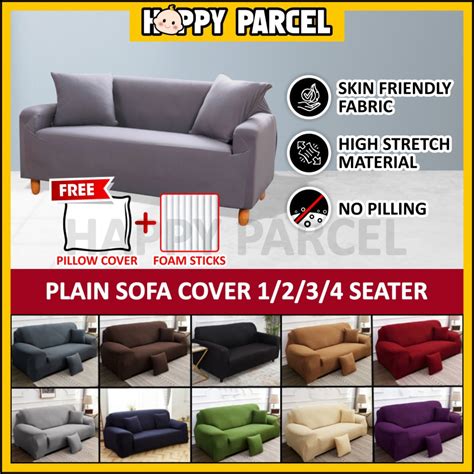 FREE PILLOW COVER Universal Elastic Plain Sofa Cover 1 2 3 4 Seater L