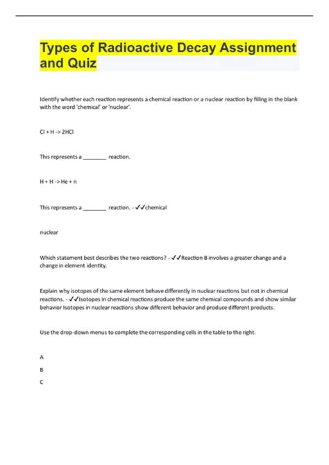 Types Of Radioactive Decay Assignment And Quiz Questions With