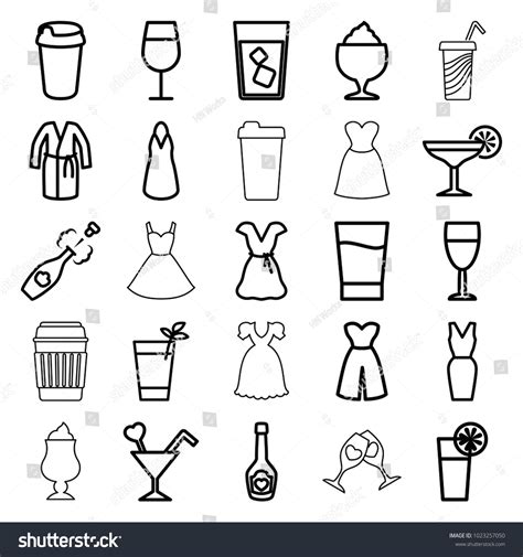 Cocktail Icons Set 25 Editable Outline Stock Vector Royalty Free