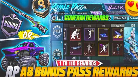 BGMI NEXT ROYAL PASS A8 RP BONUS PASS 1 TO 110 REWARDS BGMI A8