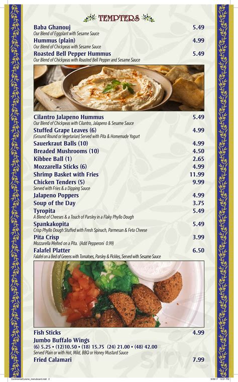 Continental Cuisine Menu In Fairlawn Ohio Usa