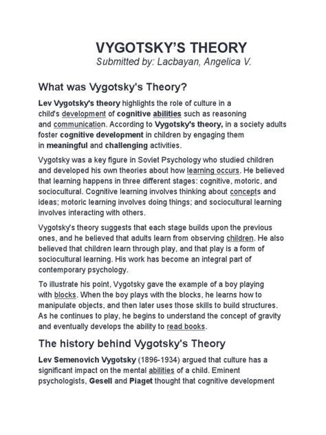 VYGOTSKY | PDF | Cognitive Development | Learning