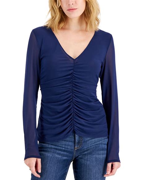 Inc International Concepts Womens Ruched Center V Neck Top Created