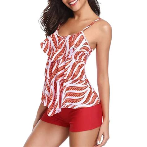 Ruffle Printed Sleeveless Bikini Set Monokini Women High Waist Push Up