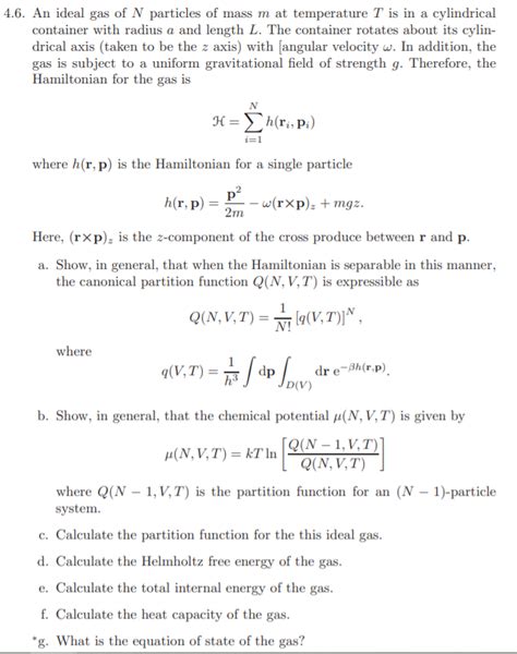 An Ideal Gas Of N Particles Of Mass M At Chegg