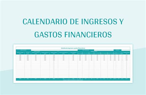 Plantilla De Excel Calendario De Ingresos Y Gastos Financieros Y Hoja