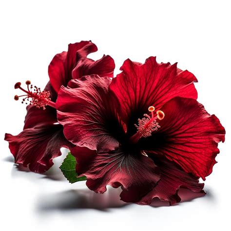 Una flor de hibisco rojo está sobre un fondo blanco Foto Premium