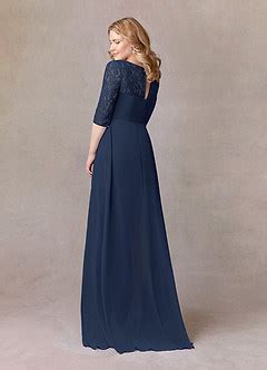 Azazie Leonine Dark Navy A Line Scoop Lace Chiffon Dress Azazie