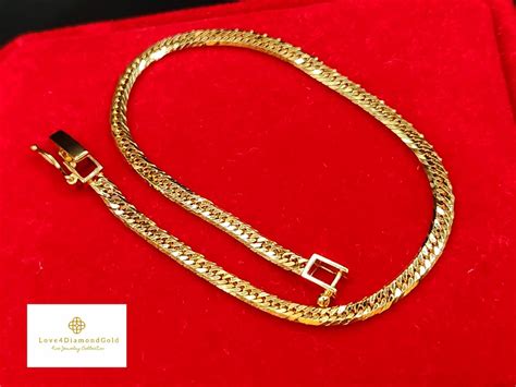 Real 18k Solid Gold Cuban Chain Bracelet Gourmette Chain 18k Gold Curb