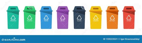 Separation Concept Set Of Color Recycle Bin Icons In Trendy Flat Style