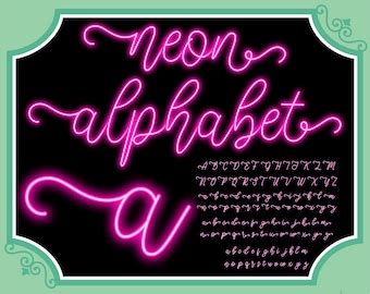 Neon Script Line Glow Effect Alphabet Png Clip Art Letters Etsy