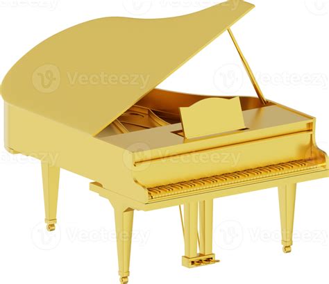 Grand Piano Gold Metal Musical Instrument 3d Rendering Png Icon On