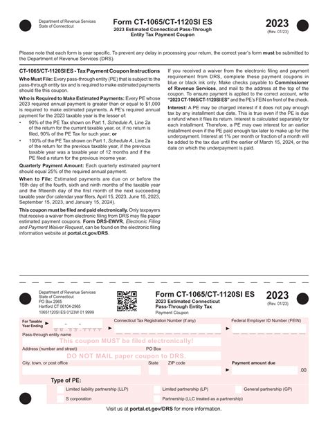 Form Ct 1065 Ct 1120si Es Download Printable Pdf Or Fill Online Estimated Connecticut Pass