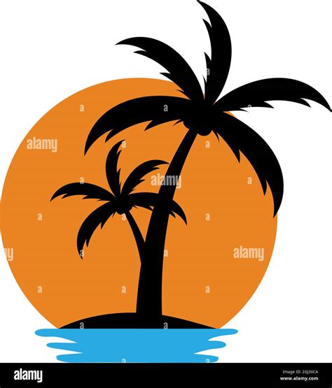 Palm Tree Sunset Icon Design Template Isolated Illustration Stock