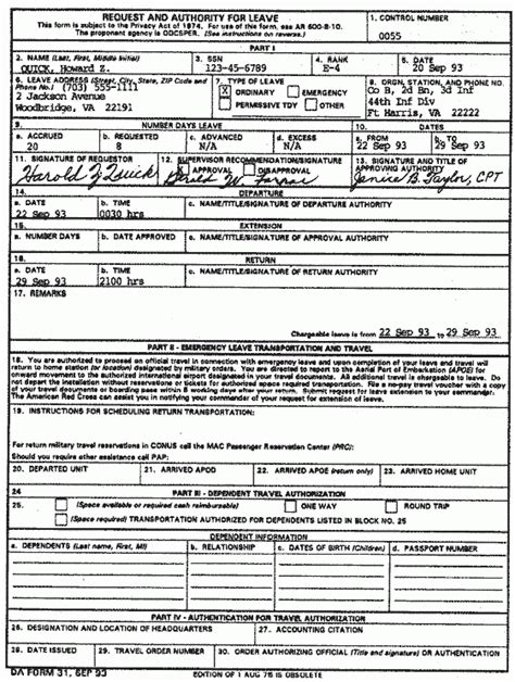 Download DA Form 31 | Request An Authority For Leave Form!!