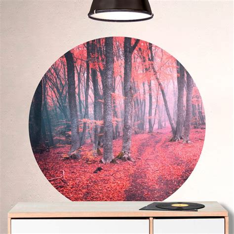 Vinilo Circular Decorativo Bosque Rojo Teleadhesivo