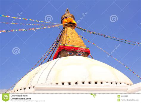 Bodnath Stupa and Prayer Flags in Kathmandu, Nepal Stock Photo - Image ...