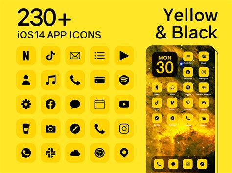 Ios Yellow App Icons 230 Yellow and Black Minimal Ios 14 - Etsy