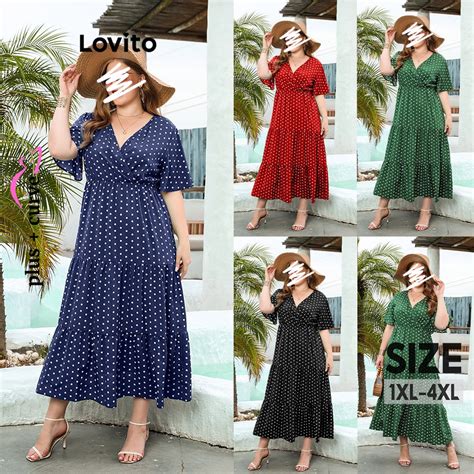 Lovito Vestido Plus Size Curvo Elegante De Bolinhas Em Camadas Para