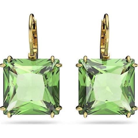 Swarovski Millenia Stud Earrings Octagon Cut Green Gold Tone Plated