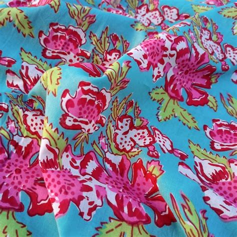 Pink Floral Print Cotton Fabric Indian Block Print Fabric Etsy