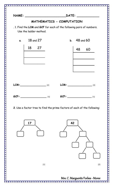 COMPUTATION LCM And GCF Worksheet Gcf And Lcm Worksheets Lcm And