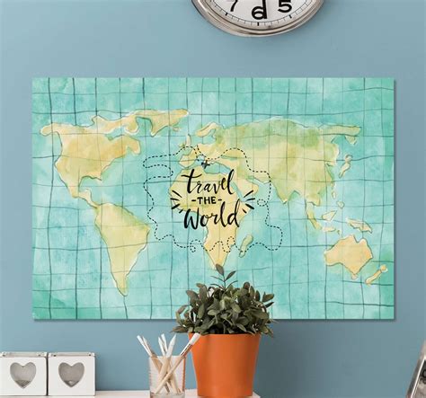 Quadro Decorativo Mapa Mundi Viajar O Mundo Tenstickers