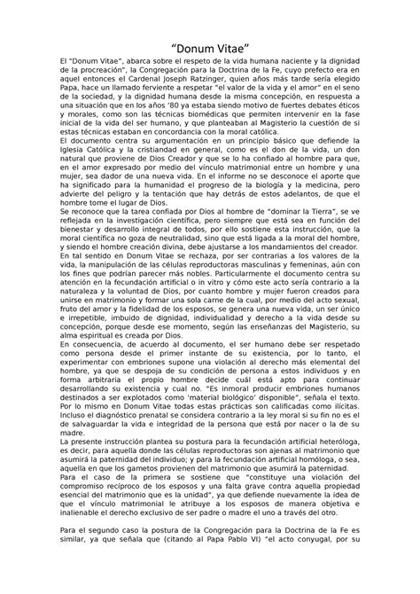 Donum Vitae Resumen Donum Vitae El Donum Vitae Abarca Sobre El