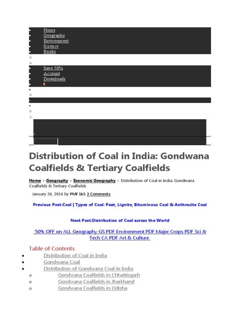 Distribution Of Coal In India Gondwana Coalfields And Tertiary