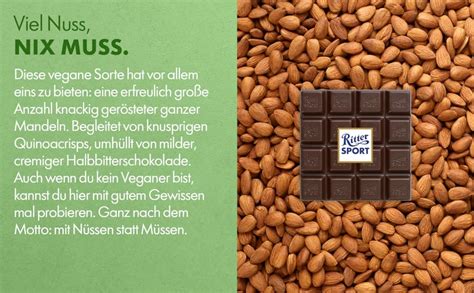 Ritter Sport Vegan Crunchy Mandel 100 G Halbbitter Schokolade Mit