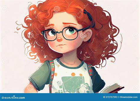 Cute Cartoon Curly Redhead Girl With Glasses Cartoon Character Stock Illustration