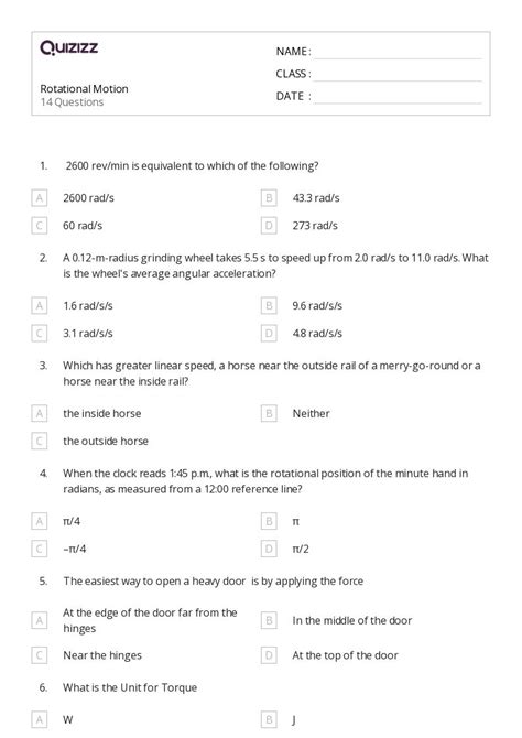 Torque And Equilibrium Worksheets For Th Class On Quizizz Free