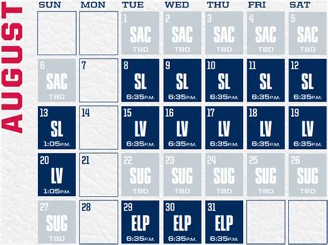 Reno Aces Baseball Game Schedule - August, 2023