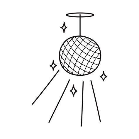 Disco Ball With Stars Cartoon Style Design Element Hand Drawn Line