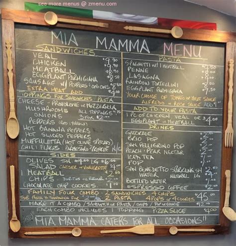 Menu at Mia Mamma restaurant, Guelph