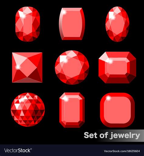 Set Of Red Gems Ruby Of Various Shapes Royalty Free Vector