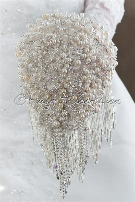 Cascading Silver White Wedding Brooch Bouquet Deposit Pearly