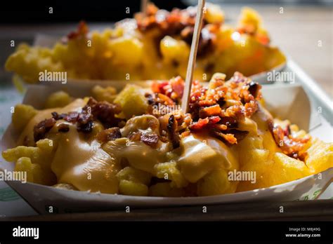 Yummy Bacon Cheese Fries For Lunch Two Serves Stock Photo Alamy