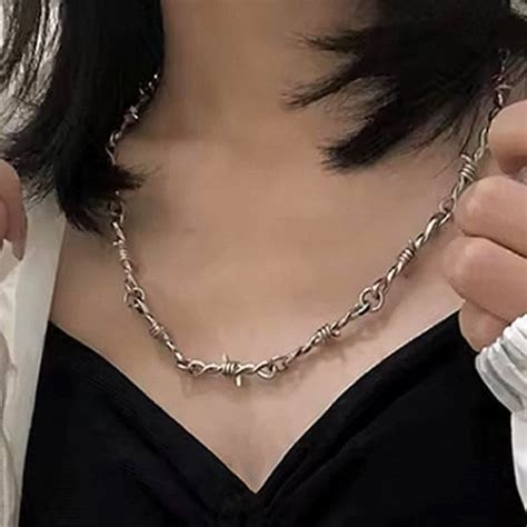 Womens Barbed Wire Choker Chain Silver Necklace Barbed Wire Etsy