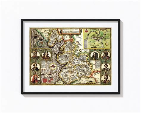 LANCASHIRE 1610 by John Speed Reproduction Old English County Map Fits ...